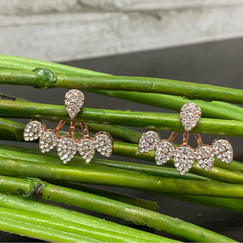 Unsigned Waterdrop Ear Jacket Rhinestones Rose Gold-tone Drop  Earrings